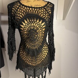Black Crochet Swim Coverup Tunic